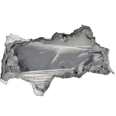 3D sticker gat in stenen muur Winters berglandschap