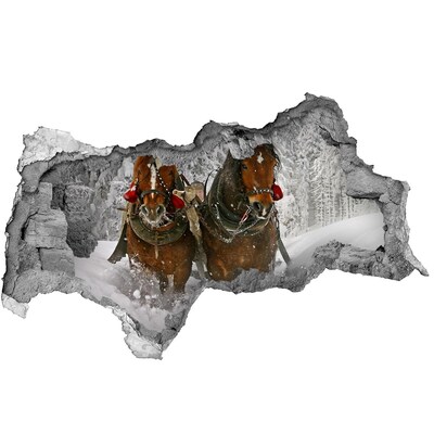 Zelfklevende 3D wandsticker illusie Winterreis met paarden