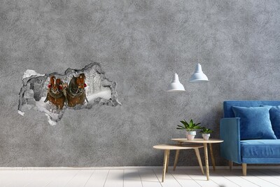 Zelfklevende 3D wandsticker illusie Winterreis met paarden