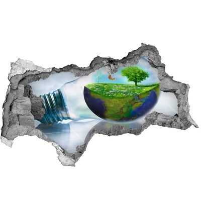 3D sticker gat in stenen muur Groene Planeet door een gat in de muur