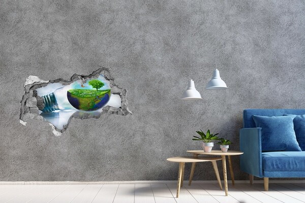 3D sticker gat in stenen muur Groene Planeet door een gat in de muur