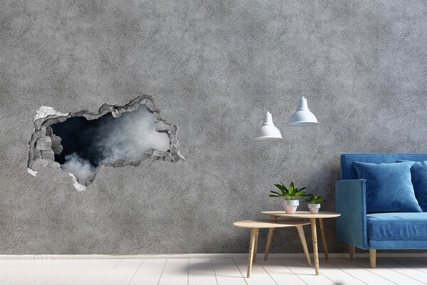 3D muursticker gescheurde muur Een kapotte muur met uitzicht op de wolken.