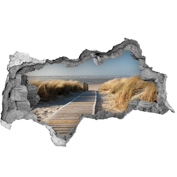 Zelfklevende 3D wandsticker illusie Wegwijzer naar het strand