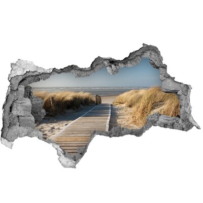 Zelfklevende 3D wandsticker illusie Wegwijzer naar het strand