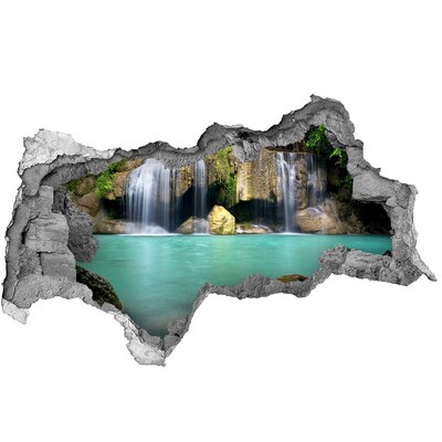 Zelfklevende 3D wandsticker illusie Een waterval in een paradijselijke omgeving