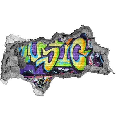 3D sticker gat in stenen muur Graffiti op een beschadigde muur