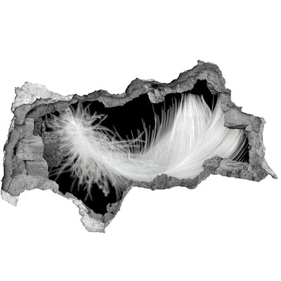 Wandsticker 3D doorkijk Een veer in een gat in de muur