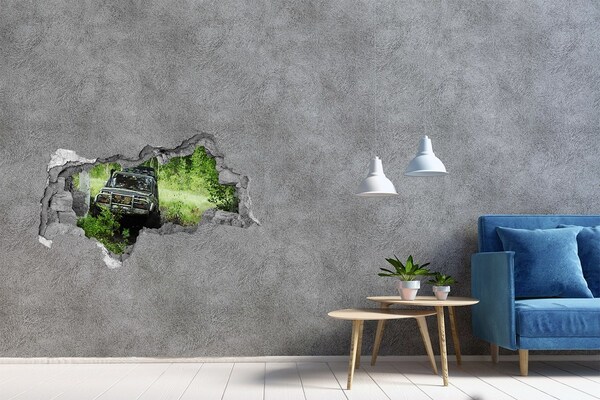 Zelfklevende 3D wandsticker illusie Offroad-avontuur in het bos