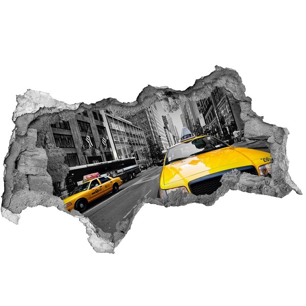 3D muursticker gescheurde muur New Yorkse taxi's in actie