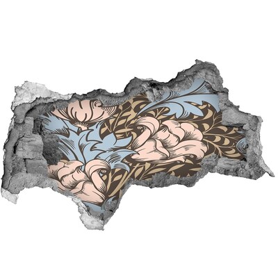 Wandsticker 3D doorkijk Gat in de muur Bloemenpatroon