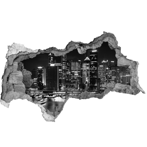 Zelfklevende 3D wandsticker illusie Moderne stad 's nachts