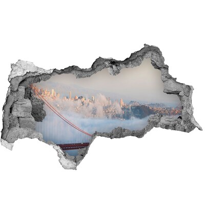 3D muursticker gescheurde muur De Golden Gate Bridge in de wolken