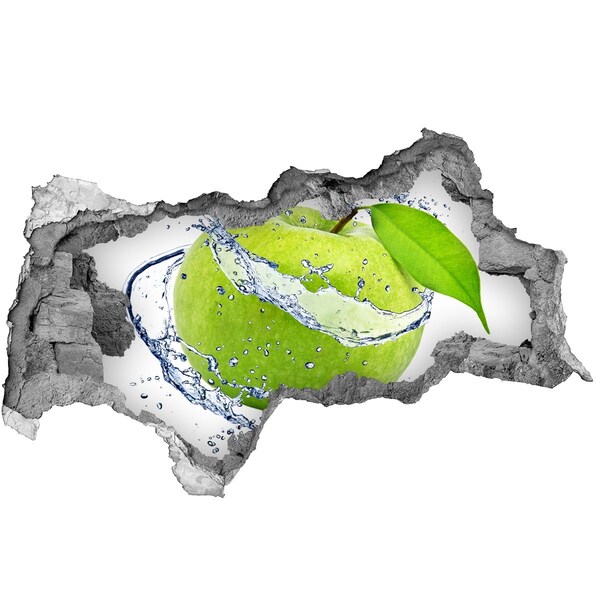 3D muursticker gescheurde muur Groene appel in water