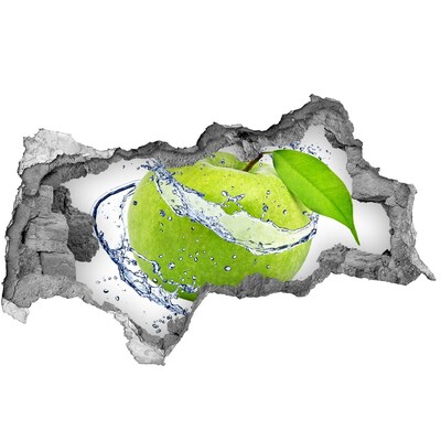 3D muursticker gescheurde muur Groene appel in water