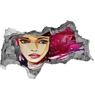 3D muursticker gescheurde muur Portret met roze accenten