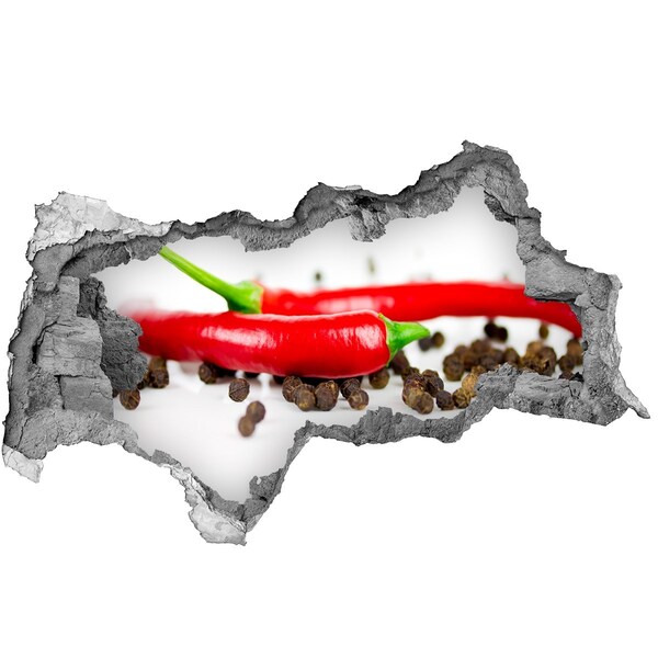 3D muursticker gescheurde muur Pittige kruiden in de keuken