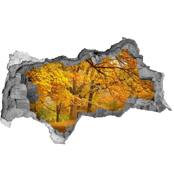 3D muursticker gescheurde muur Gouden herfst in het bos