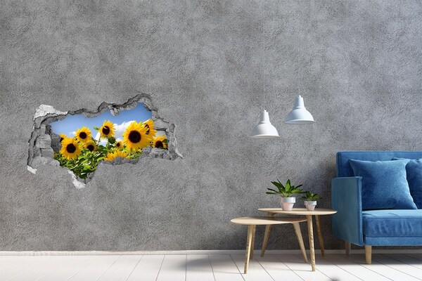 Wandsticker 3D doorkijk Zonnebloemen bij daglicht