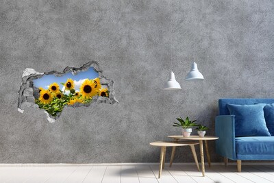 Wandsticker 3D doorkijk Zonnebloemen bij daglicht