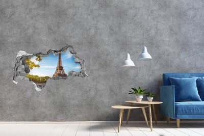 3D sticker gat in stenen muur De Eiffeltoren in Parijs
