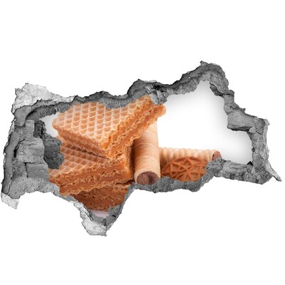 3D muursticker gescheurde muur Zoete wafels in een gat
