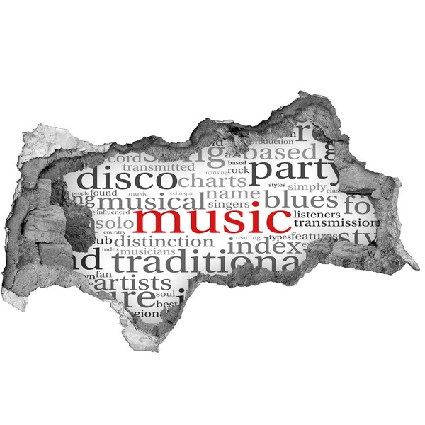 Wandsticker 3D doorkijk Muzikaal gat in de muur