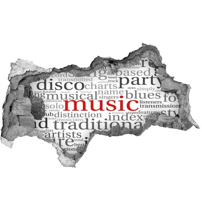 Wandsticker 3D doorkijk Muzikaal gat in de muur