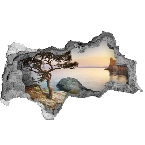 Zelfklevende 3D wandsticker illusie Uitzicht op zee bij zonsondergang