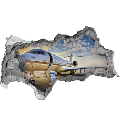 Zelfklevende 3D wandsticker illusie Luxe privéjet op de luchthaven