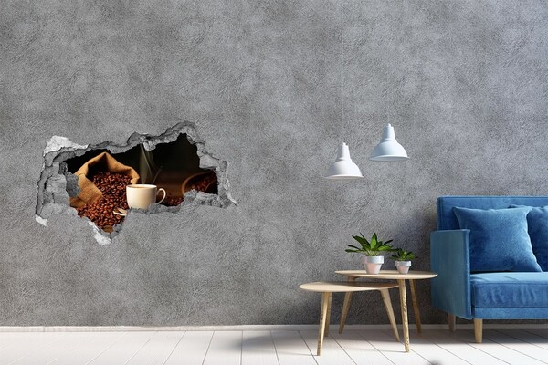 3D muursticker gescheurde muur Koffie in het hart van de bonen