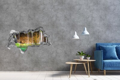 3D sticker gat in stenen muur Waterval in de grot