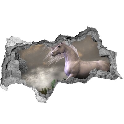 Zelfklevende 3D wandsticker illusie Een mythisch paard in een magisch landschap