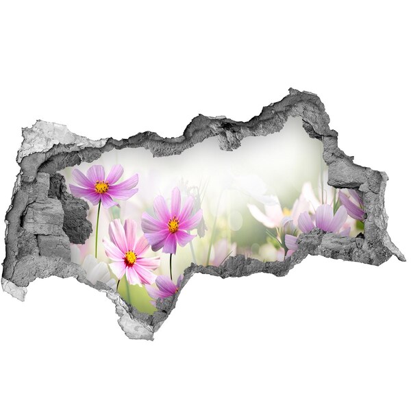 Zelfklevende 3D wandsticker illusie Een bloemenparadijs achter de muur.