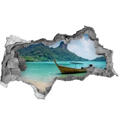 Wandsticker 3D doorkijk Paradijselijk strand met een boot