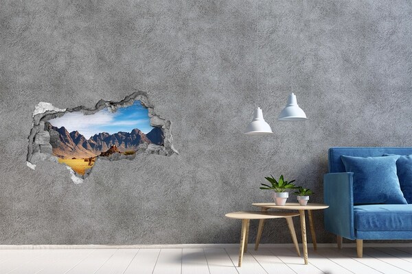 3D sticker gat in stenen muur Berglandschap in Afrika