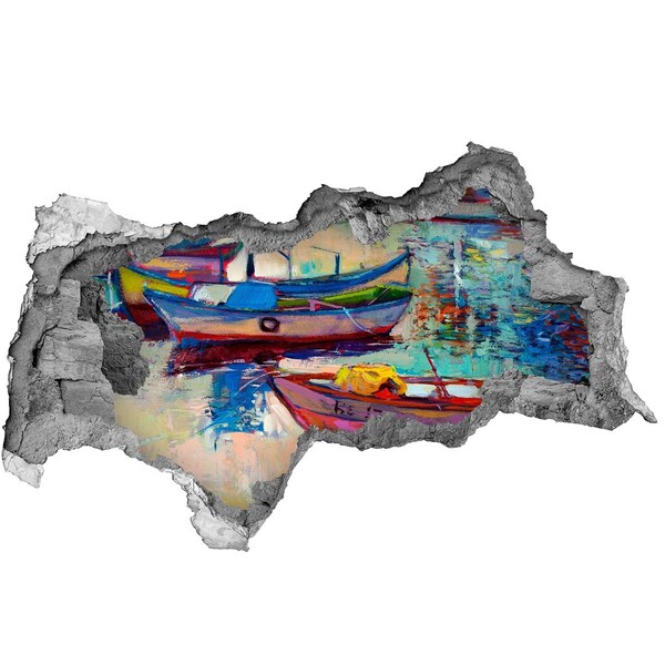 Zelfklevende 3D wandsticker illusie Schilderachtige boten op het water