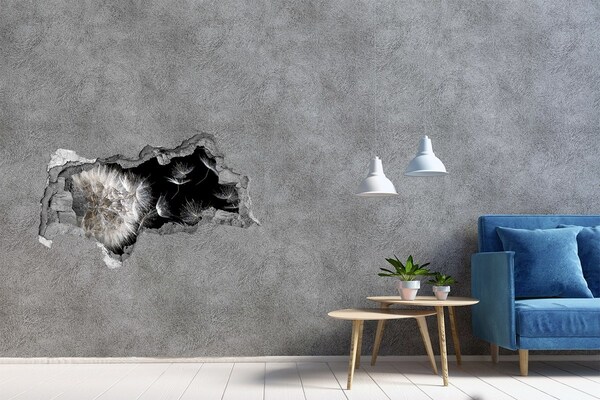 Zelfklevende 3D wandsticker illusie Paardenbloemen in een zwarte ruimte