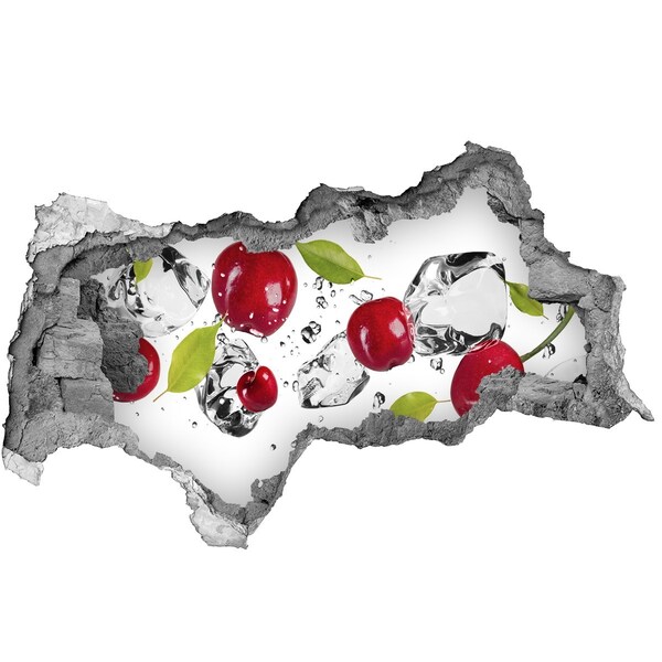 3D sticker gat in stenen muur Fruit in ijs