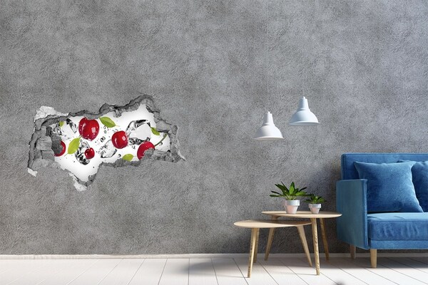 3D sticker gat in stenen muur Fruit in ijs