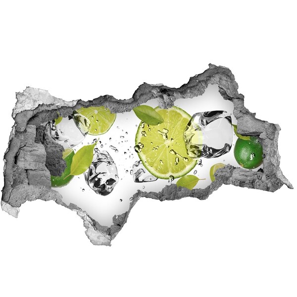 3D sticker gat in stenen muur Een verfrissende cocktail met limoen.