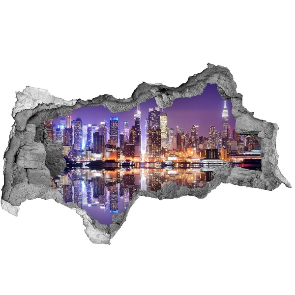 3D sticker gat in stenen muur New York 's nachts