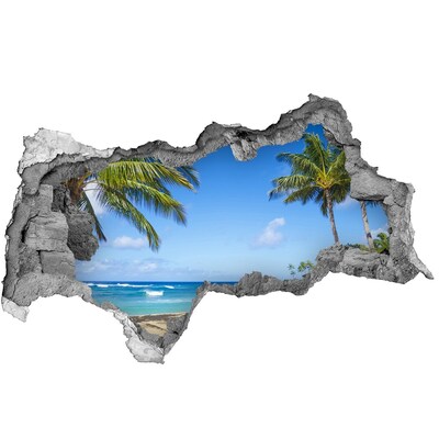 3D muursticker gescheurde muur Caribisch strand door een gat in de muur