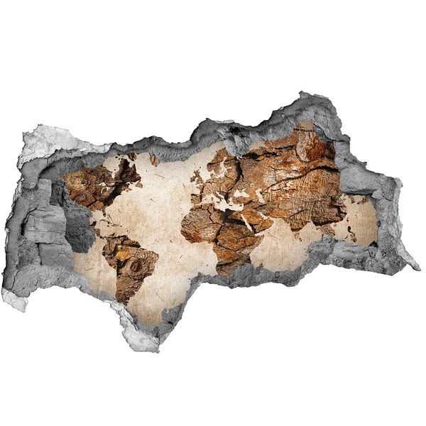 Wandsticker 3D doorkijk Een beschadigde muur met een wereldkaart.