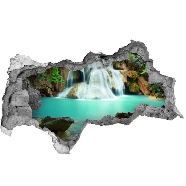 Zelfklevende 3D wandsticker illusie Een waterval in een tropisch paradijs