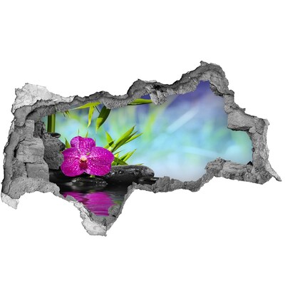 3D sticker gat in stenen muur Een oase van rust met een orchidee