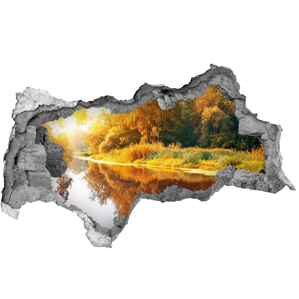 Wandsticker 3D doorkijk Herfstlandschap aan de rivier