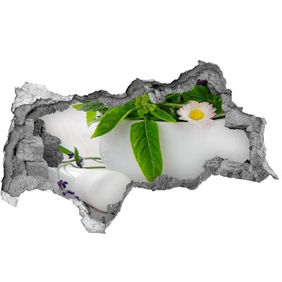 Wandsticker 3D doorkijk Groene begroeiing in de beschadigde muur