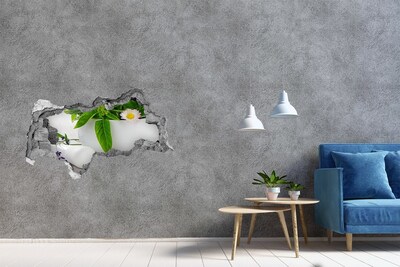 Wandsticker 3D doorkijk Groene begroeiing in de beschadigde muur