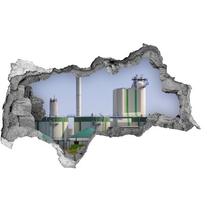 3D muursticker gescheurde muur Fabriek op de achtergrond