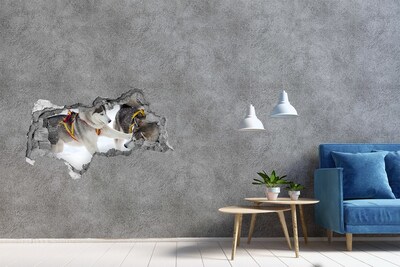 Zelfklevende 3D wandsticker illusie Siberische husky's in actie